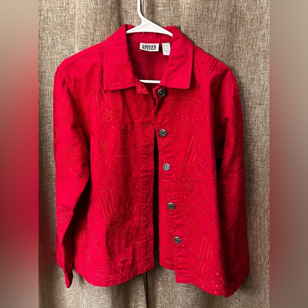 Striking Red Textured Blazer with Classic Collar
